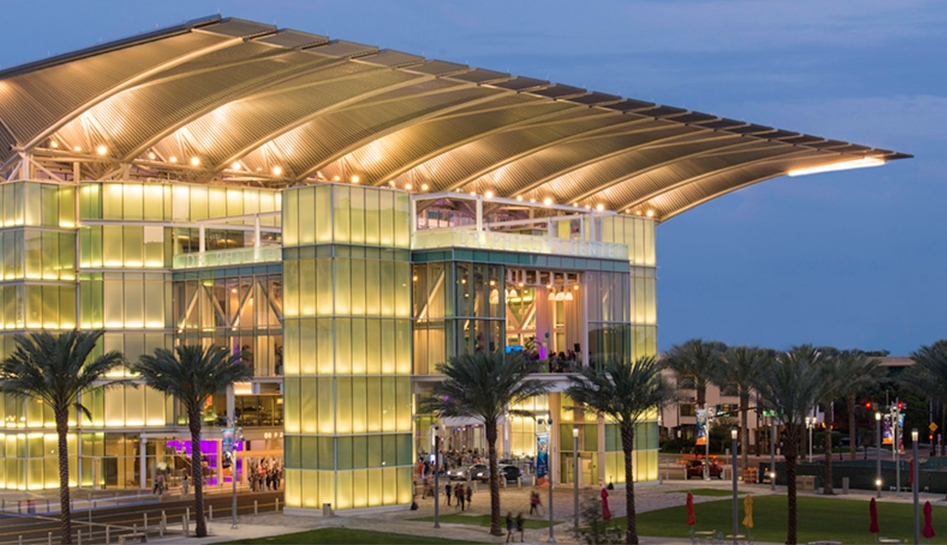 Dr Phillips Center for the Performing Arts Exterior during sunset. Orlando, Florida.