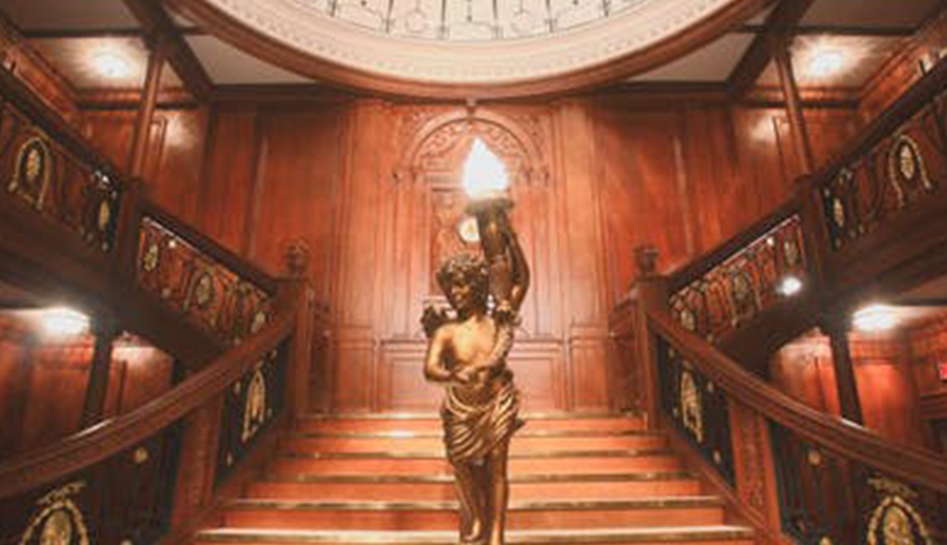 A replicated room inspired by the main staircase inside of the Titanic ship at the Titanic Exhibition. Orlando, Florida.