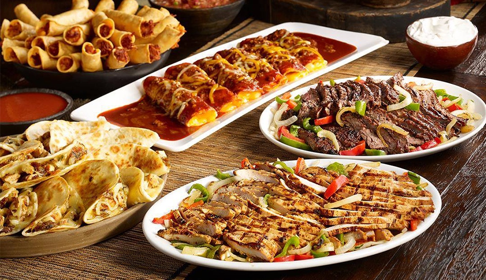 A spread of various Mexican-inspired dishes at Chuy's. Kissimmee, Florida.