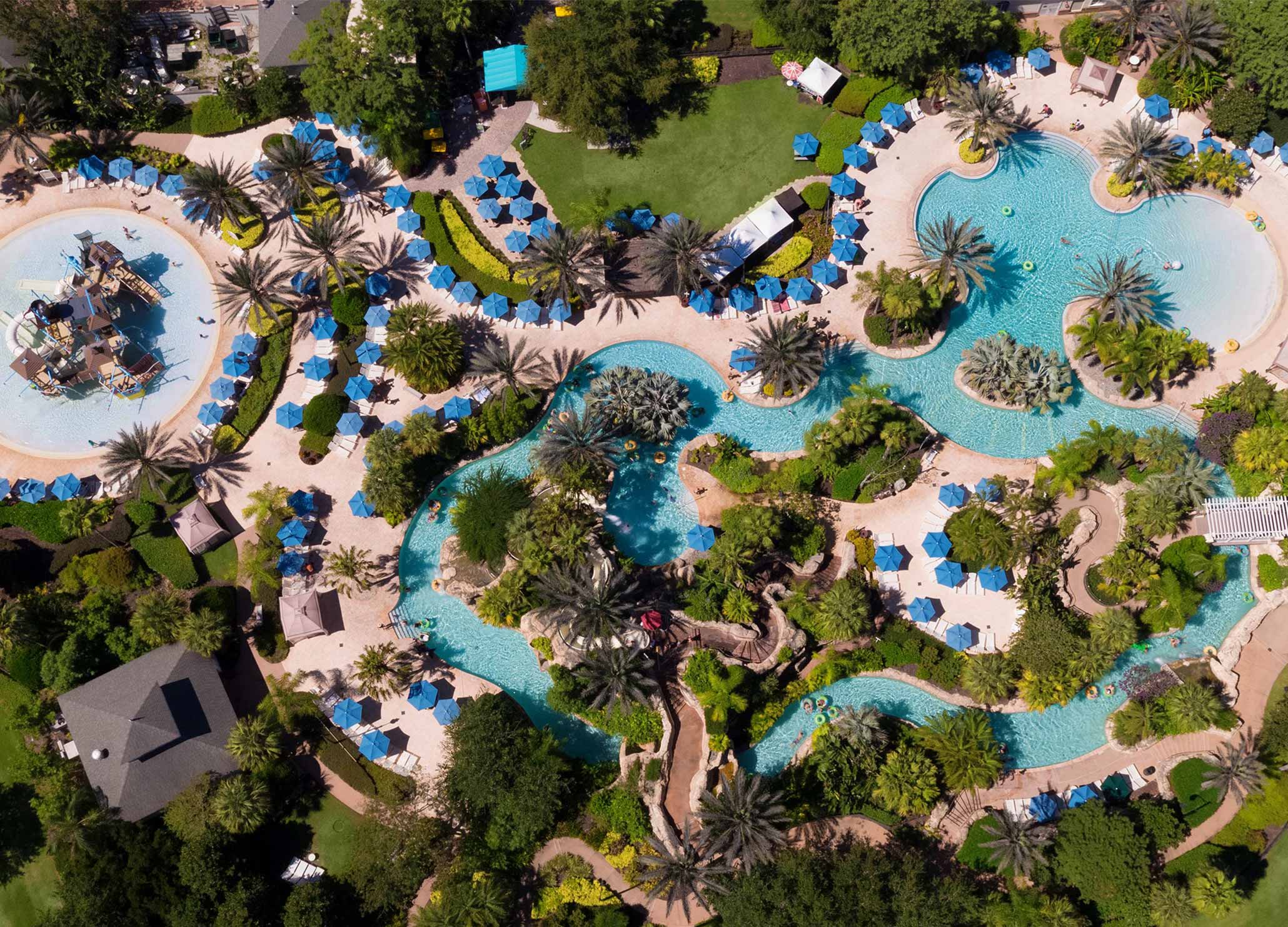 Daytime aerial photo of Reunion Resort Water Park, Kissimmee, Florida.